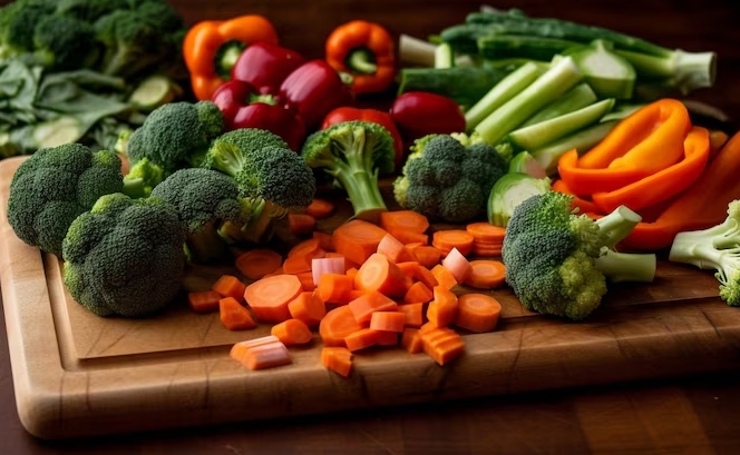 A bowl of white potato flour on a wooden table